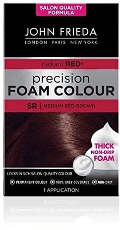 John Frieda Precision Foam Colour 5R, Salon-Finish Medium Red Brown Hair Dye, Permanent Red Brown Hair Colour, 100% Grey Coverage