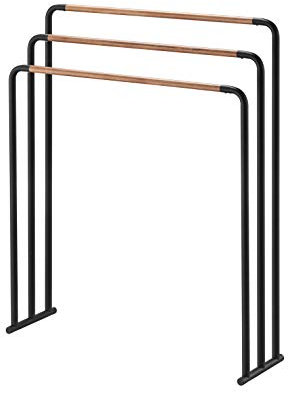 Yamazaki 7468 PLAIN Handtuchhalter Minimalistisches Design, Stahl/Holz, Schwarz, 70 x 19 x 83 cm (LxBxH)