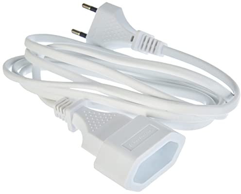 Electraline 900007 Prolunga da 2 m con Presa Europea, Cavo 2 x 1 mm², Colore Bianco