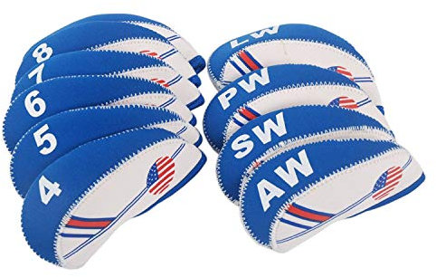 MamimamiH Golf White/Blue US Flag Neoprene Golf Club Head Cover Wedge Iron Protective Headcover For Titleist, Callaway, Ping, Taylormade, Cobra, Nike, Etc.