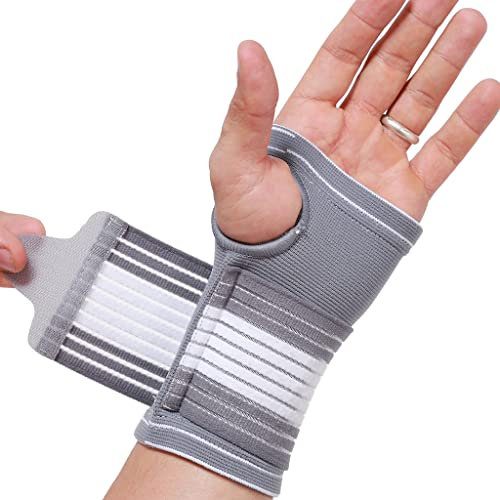 NEOtech Care Banda de sujeción para la palma de la mano y el pulgar - Elástica y transpirable - Tira de compresión ajustable - Marca (Gris, Talla L, 1 Unidad)