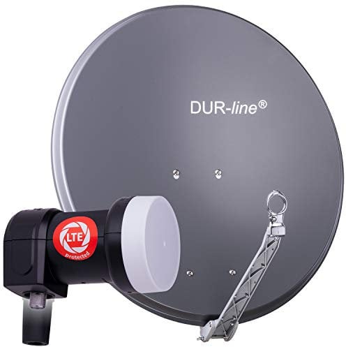 DUR-line 1 Teilnehmer Set - Qualitäts-Alu-Satelliten-Komplettanlage - Select 75cm/80cm Spiegel/Schüssel Anthrazit + Single LNB - für 1 Receiver/TV [Neuste Technik, DVB-S2, 4K, 3D]