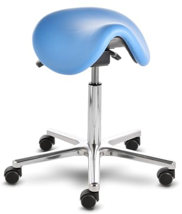 Sattelhocker docy® dent 4616, Sitzhöhe ca. 55 - 75 cm, mit Sitzneigeverstellung, Rollen/Bodengleiter:weiche Radbandage, Polsterdekor:Stamskin karibik-blau