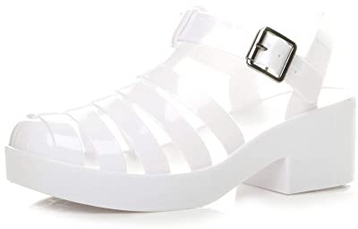 AJVANI Womens girls kids low mid block heel rubber jelly gladiator cut out retro sandals shoes size