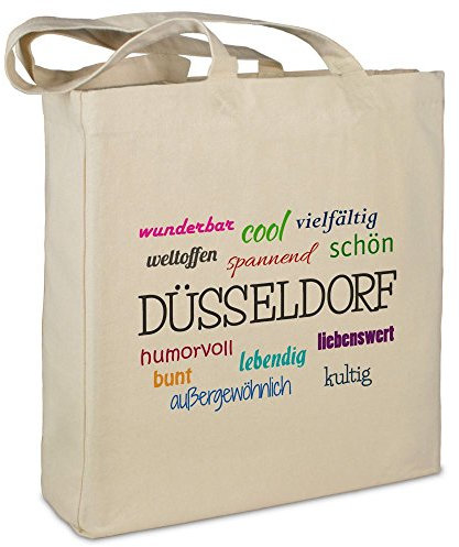 Stofftasche mit Stadt/Ort Düsseldorf - Motiv Positive Eigenschaften - Farbe beige - Stoffbeutel, Jutebeutel, Einkaufstasche, Beutel