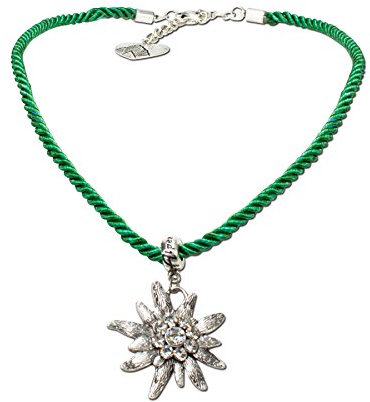Alpenflüstern Kordel-Trachtenkette Strass-Edelweiß - Damen-Trachtenschmuck Dirndlkette in traditionellen Farben DHK100 (grün)