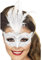Smiffys Venezianische Glitzer-Augenmaske, Silber, mit Federn