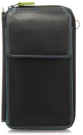 mywalit Portefeuille Femme en Cuir Zip Round Purse with Shoulder Strap - 1220-4 - Black Pace