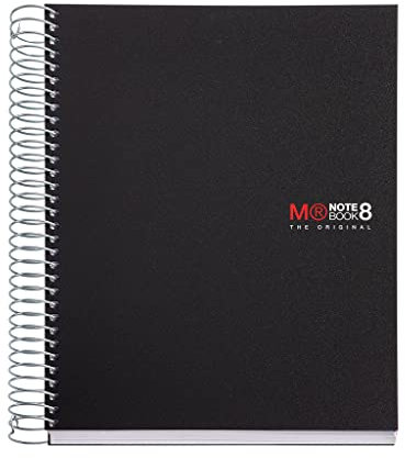 Miquelrius - Notizbücher A5 The Original Notebook, 8 farbige Streifen, Undurchsichtiger Polypropylen-Einband, Format A5 (148 x 210 mm), 2-Loch-Lochung, 200 Blatt mit 70 g/m², Raster 5 mm, Schwarz