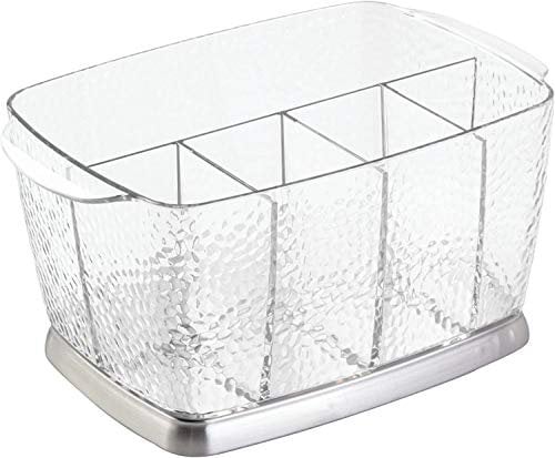 iDesign 38650 Rain Cutlery Tray, Compact Utensil Holder Ideal for Forks, Knives and Spoons, Plastic and Stainless Steel, Clear