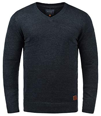 Blend BHLasse Herren Strickpullover Feinstrick Pullover mit V-Ausschnitt Baumwollmischung Regular fit, Größe:M, Farbe:Navy (70230)