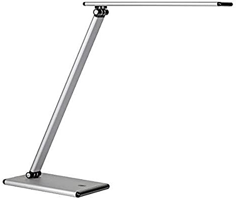Unilux Terra 5W LED Home Office Desk Lamp, Edge LED Technologoy with 4-Step Tactile Dimmer, Double Articulation, Recyclable Aluminum, Metal Grey and Black