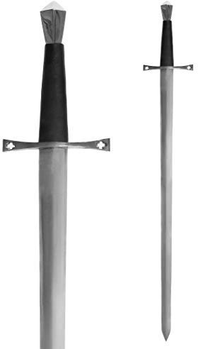 Battle-Merchant Mittelalterlicher Einhänder aus Stahl, Ungeschärft, ab 18 | Templer, Ritter, Schwert, mit Kreuz-Parierstange, Ledergriff, Gesamtlänge 96 cm, Historisches Sammlerstück & Dekoration
