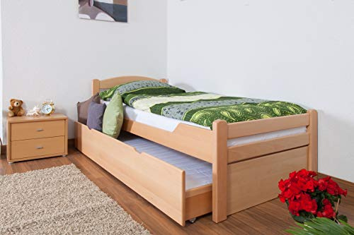 Einzelbett/Gästebett Easy Premium Line K1/2h inkl. 2. Liegeplatz und 2 Abdeckblenden, 90 x 200 cm Buche Vollholz massiv Natur