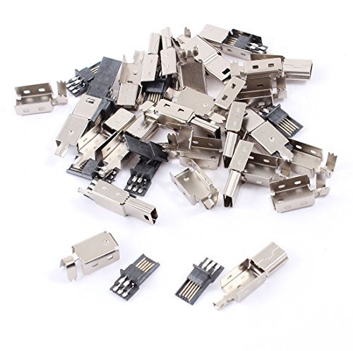 sourcing map 15 Piezas USB 5 Clavijas Ficha Macho Conector Soldar Adaptador De Enchufe w Funda