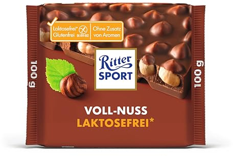 Ritter Sport Voll-Nuss, Vollmilchschokolade mit ganzen gerösteten Haselnüssen, knusprig-cremig, ideal für Kinder & Erwachsene, laktosefrei & glutenfrei, 10 x 100 g