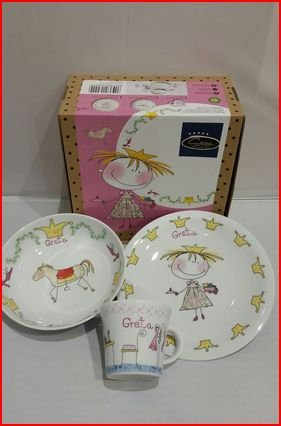 Vajilla infantil porcelana 3 pzas princesa personalizada con nombre