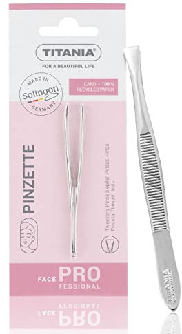 TITANIA Pinzette aus Solingen (8cm) • Made in Germany • Augenbrauen-Pinzette zum Zupfen • Extra präzise • Für Haarentfernung · Gerade, breite Spitze