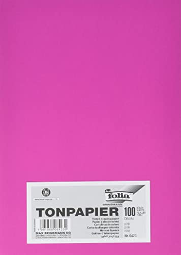 folia 6423 - Tonpapier pink, DIN A4, 130 g/qm, 100 Blatt - zum Basteln und kreativen Gestalten von Karten, Fensterbildern und für Scrapbooking
