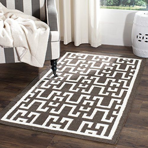 SAFAVIEH Dhurries Collection Accent Rug - 4' x 6', Chocolate & Ivory, Handmade Flat Weave Wool, Ideal for High Traffic Areas in Entryway, Living Room, Bedroom (DHU621C)