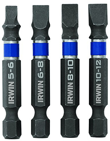 IRWIN Tools 1899885 Impact Performance Series Screwdriver Power Bits, Assorted Slotted, 2-Inch Length, 4-Piece