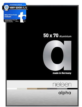 nielsen Alpha Polished Dark Grey Aluminium Picture Frame - 50x70cm - with Float Glass and Easy Push-Turn Clips - For Photos and Art