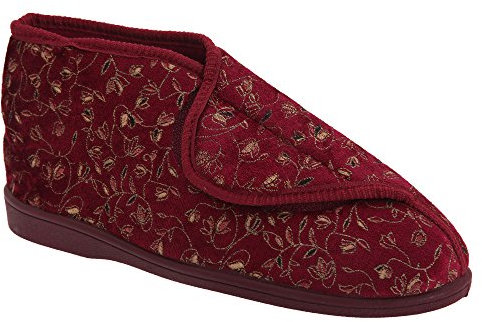 Zedzzz Womens/Ladies Geraldine Touch Fastening Floral Bootee Slippers (6 UK) (Wine)
