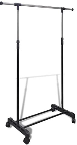 vidaXL Adjustable Clothes Rack - Durable Stainless Steel with Portable Design, Extending Hanging Rail, 4 Smooth Castors and Easy Assembly