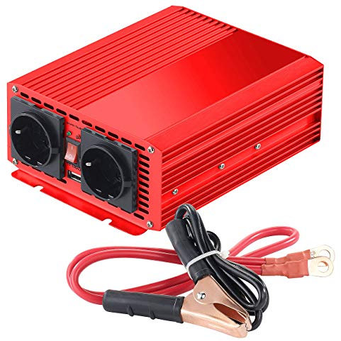 revolt Sinus Wechselrichter: 700W-Kfz-Spannungswandler auf 2X 230V, USB, 1.400W Spitzenlast (Stromwandler, Kfz Wechselrichter, Netzadapter 220v auf 12V)
