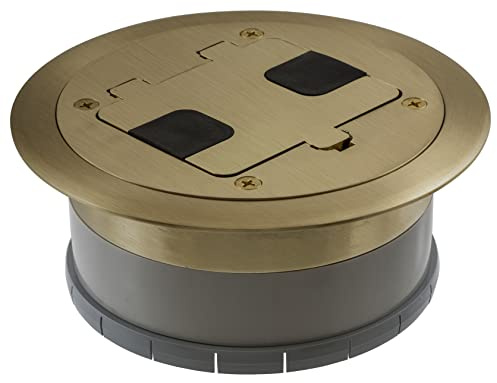 Bryant Electric RF406BR Pre-Assembled Flange, Cover, and Leveling Ring for Floor Boxes Poured in Concrete with 15A 125V Outlet Included, Brass