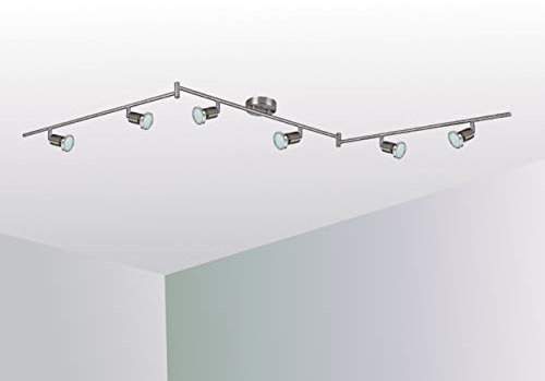 Trango 6-flammig 2935-062 LED Deckenleuchte *FINNO* in Edelstahl-Optik inkl. 6x 3 Watt GU10 LED Leuchtmittel I Deckenlampe I Deckenstrahler I Deckenspots I Wohnzimmer Lampe schwenkbar und drehbar