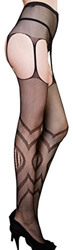 PrettyLoveHose Collant Bas Résille Porte Jarretelle Motif Losange Sexy