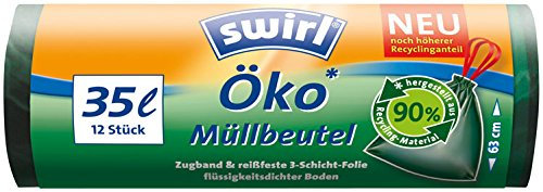 Swirl Öko-Müllbeutel 35 Liter, grün-transparent, mit Zugband - 12St. - 6x