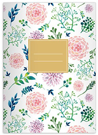 Kartenkaufrausch 2 Blüten reiche Notizheft DIN A5 Schulhefte, Schreibhefte mit Sommer Blumen in rosa grün Lineatur 6 (blanko Heft)