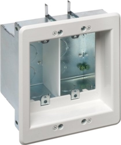 Arlington Industries TVBS505 2-Gang Steel TV Box Recessed Outlet Wall Plate Kit, White, 1-Pack by Arlington Industries