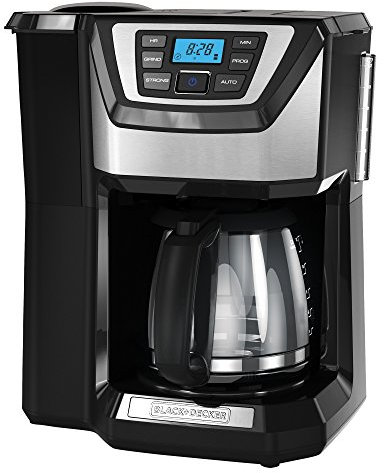 BLACK+DECKER CM5000B 12-Cup Black & Silver Drip Coffee Maker - Coffee Beans & Grounds, Semi-Auto, Programmable, Bold & Strong Brew, Metallic Finish