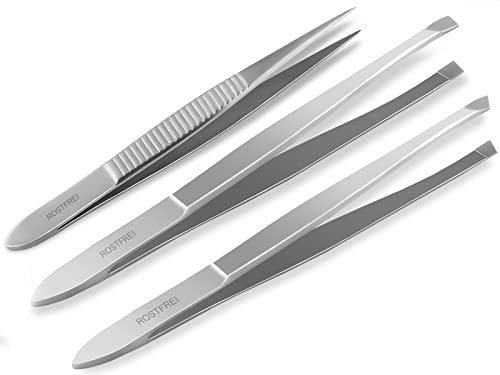 Haar-Zupf-Pinzette Set Gerade Schräg Spitz Premium aus Edelstahl Haarentfernung Augenbrauenpinzette