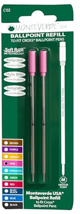 Monteverde Medium Ballpoint Soft Roll Refill for Cross Pens - Pink (Pack of 2)