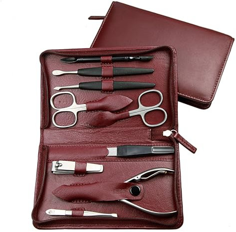 Sonnenschein by Hans Kniebes - Manicure-Etui, Reißverschluss: 9-tlg. Bestückung, rostfrei-edelmattiert; Nappa-Lammleder, bordeaux