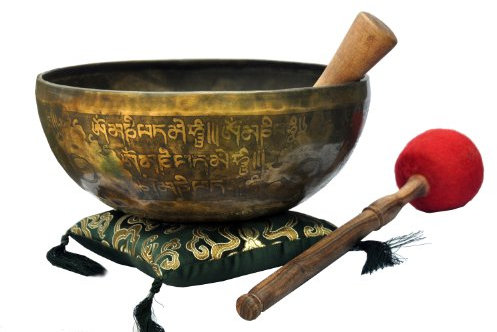 Thamelmart Bol chantant tibétain sculpté au mantra du chakra B de 24,1 cm, fait à la main au Népal