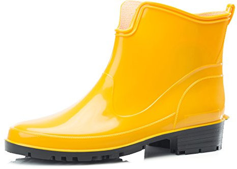 Ladeheid Stivaletti Donna in Gomma PVC Stivaletti Impermeabili da Donna Stivali Corti Eleganti in Gomma per la Pioggia per la Primavera e l'Autunno LA-930 (Giallo 36 EU)