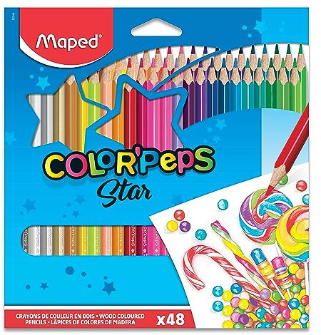 Maped - Pinturas de Madera - Lápices de Colores Estuche - 48 Pinturas con Presentación en Caja de Cartón - Colores Vibrantes - Acabado