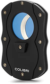 Colibri Cut | Doppel-Guillotine-Zigarrenschneider | Schwarz mit Blauen Klingen |Federauslöser | Bis zu 62 Ringmaß-Zigarren | Ergonomisches Design | Inklusive Geschenkbox