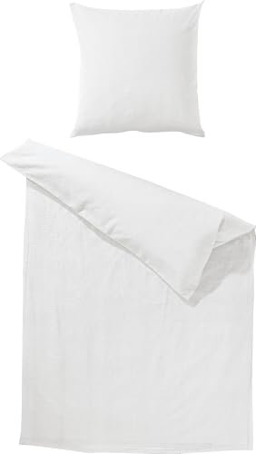 Erwin Müller Bettwäsche Edel-Seersucker Uni Serie Wertingen - für die warme Jahreszeit, temperaturausgleichend, pflegeleicht, mit Reißverschluss - weiß Größe 80x80 cm / 135x200 cm