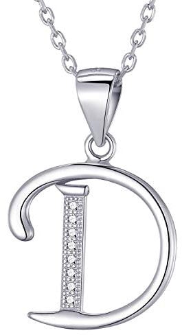 Morella Damen Halskette Silber mit Buchstabe D Anhänger 925 Silber rhodiniert mit Zirkoniasteinen weiß 45 cm