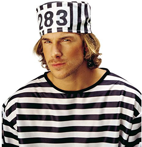 Amakando Gestreifte Sträfling Mütze Gefangener Kappe Gefängnis Hut Fasching Häftling Haube Gefangener Kappe Polizei Mottoparty Accessoire Karneval Kostüm Zubehör