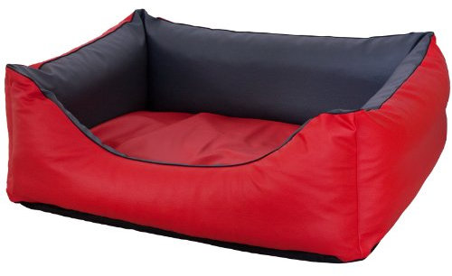 CopcoPet Hundebett Rocco Orthopädisch Rot/Grau 90 x 70 cm – Wendebett aus pflegeleichtem Kunstleder – Waschbar, bequem & gelenkschonend – Mit erhöhtem Rand – Für mittelgroße Hunde, formstabil