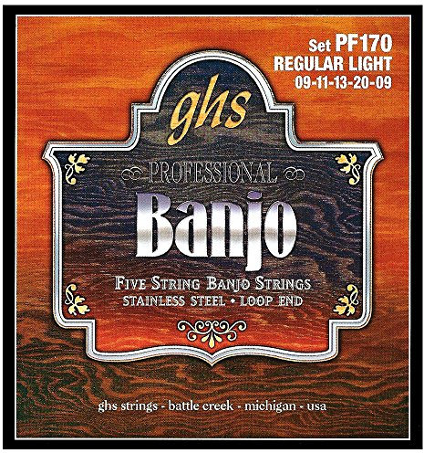 GHS Professional - PF170 - Banjo String Set, 5-String, Loop End, Stainless Steel, Regular Light, .009-.020