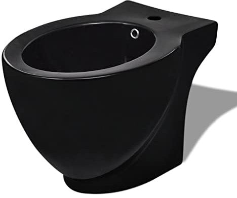 vidaXL Bidet Rond à Poser Céramique Sanitaire Noir Toilette Cuvette Siège WC