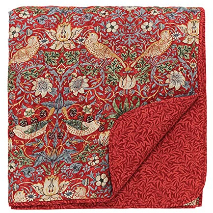 Morris & Co Strawberry Thief Throw, Crimson, Double
